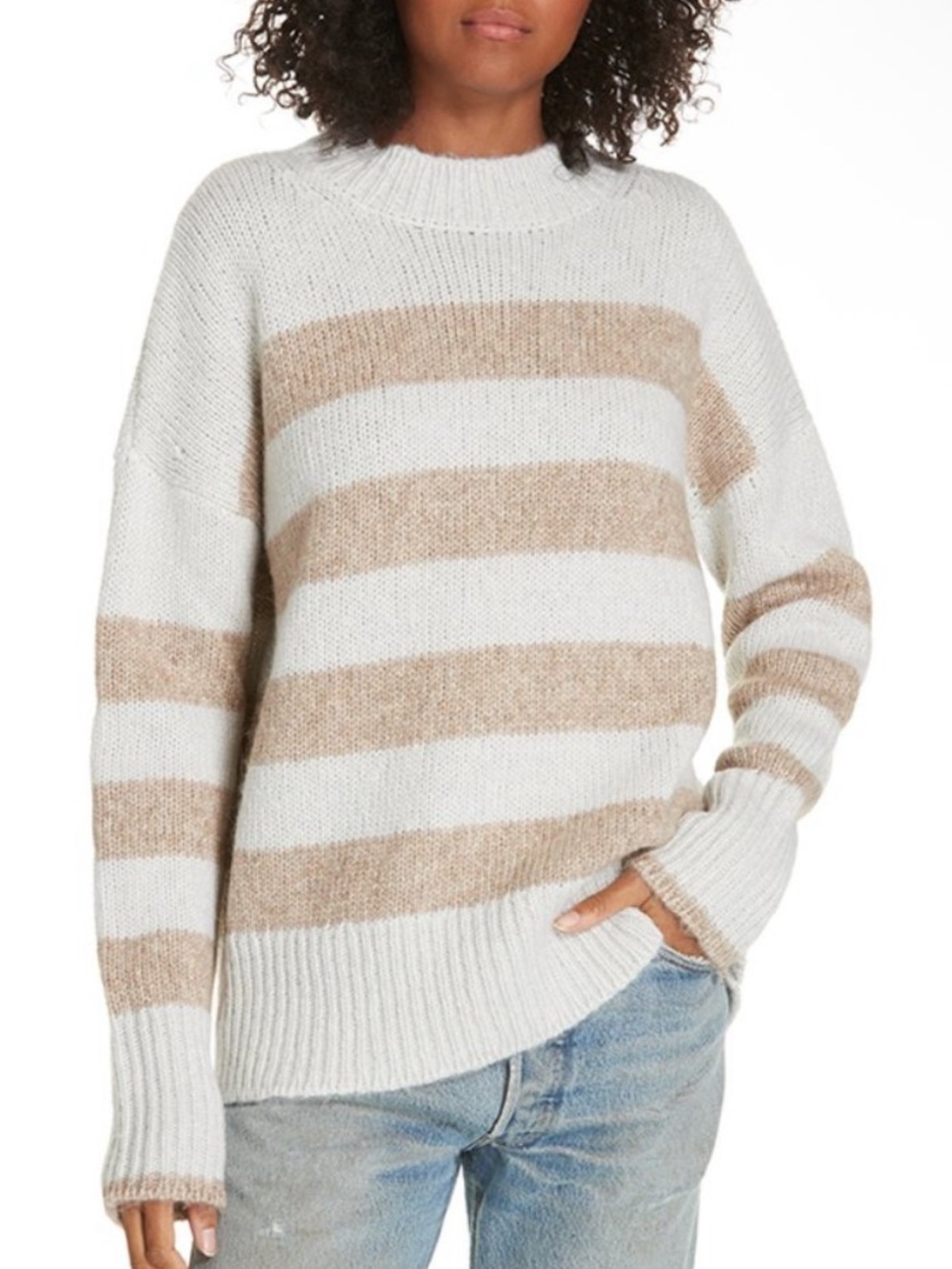La Ligne Marin Striped Knitted Sweater In Cream & Tan Neutral Alpaca Wool M